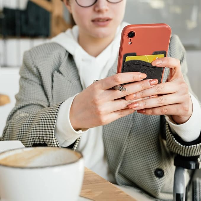 Leather Stick-On Phone Wallet – 2-Pack Black Card Holder for iPhone & Samsung