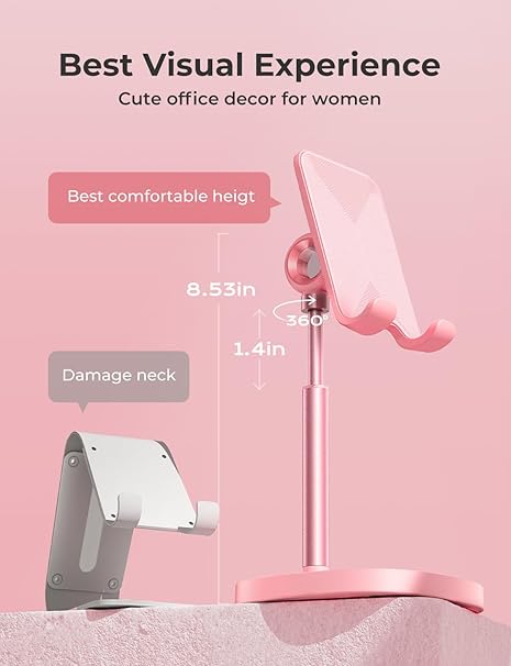 LISEN Pink Cute Phone Stand – Kawaii Desk & Room Decor for iPhone, iPad & Switch (4–10”)