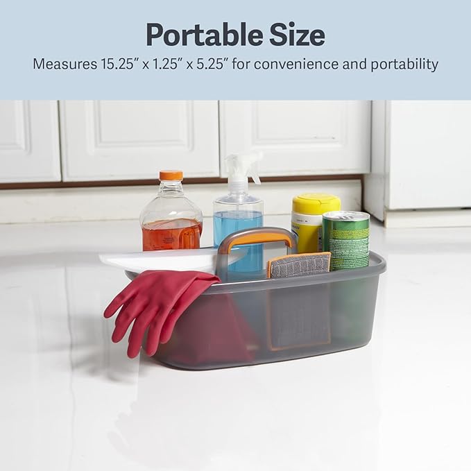 Casabella 1.85 Gallon Plastic Multipurpose Cleaning & Storage Caddy with Handle – Gray & Orange