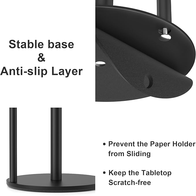 Black Stainless Steel Paper Towel Holder – Countertop Roll Dispenser with Weighted Base