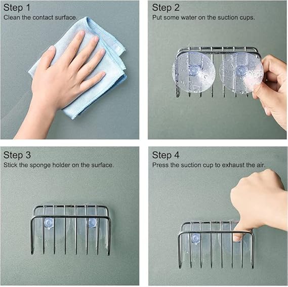 Toplife Stainless Steel Sink Sponge Holder with Suction Cup – Silver