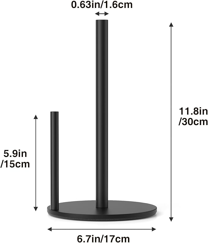 Black Stainless Steel Paper Towel Holder – Countertop Roll Dispenser with Weighted Base