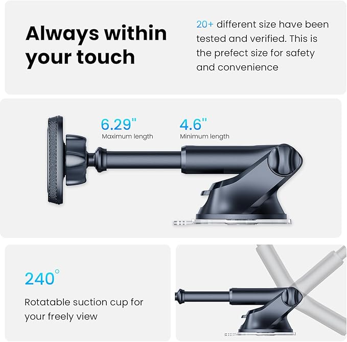 APPS2Car Magnetic Car Phone Mount – Suction Cup Dashboard & Windshield Holder