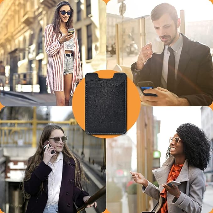 Leather Stick-On Phone Wallet – 2-Pack Black Card Holder for iPhone & Samsung