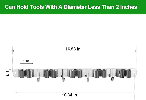VOZE 5-Slot 4-Hook Wall Mount Mop & Broom Holder – Heavy Duty Organizer Rack