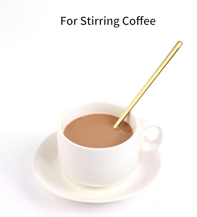 4-Pack 6.7" Gold Long Handle Coffee & Tea Spoons – Stainless Steel for Espresso & Iced Tea