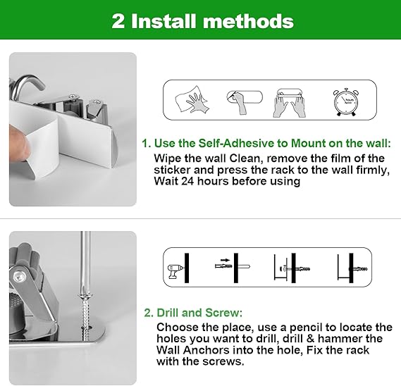 VOZE 5-Slot 4-Hook Wall Mount Mop & Broom Holder – Heavy Duty Organizer Rack