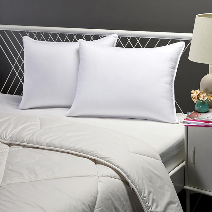 Soft Down Alternative Pillows – 2 Pack, Stomach & Back Sleepers, Standard White