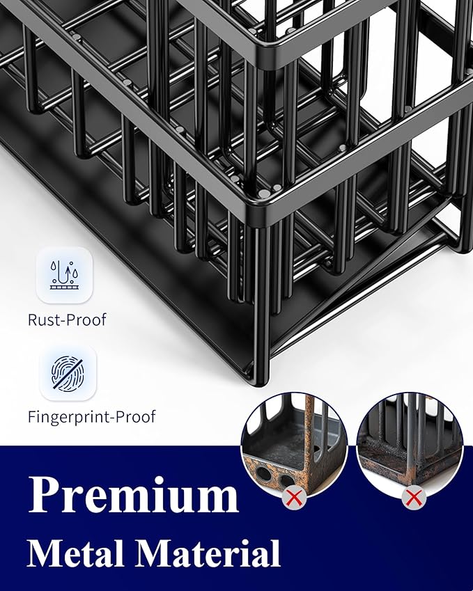 Kitsure Stainless Steel Kitchen Sink Sponge Holder Caddy with Brush Holder, Rustproof Black