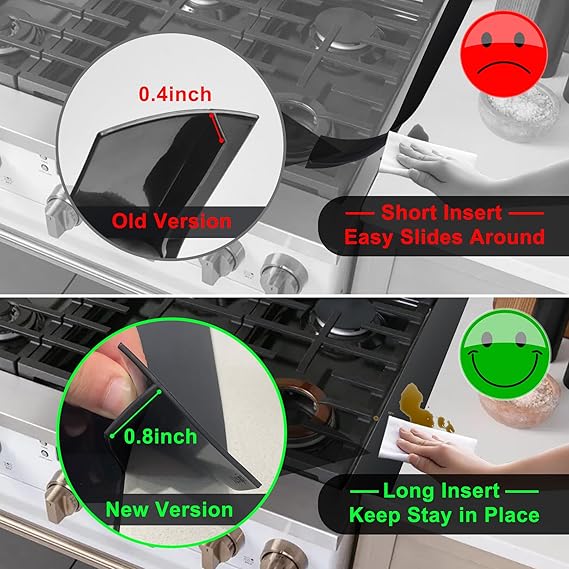 Kindga 25" Silicone Stove & Counter Gap Cover – Set of 2, Spill Sealer (Black)