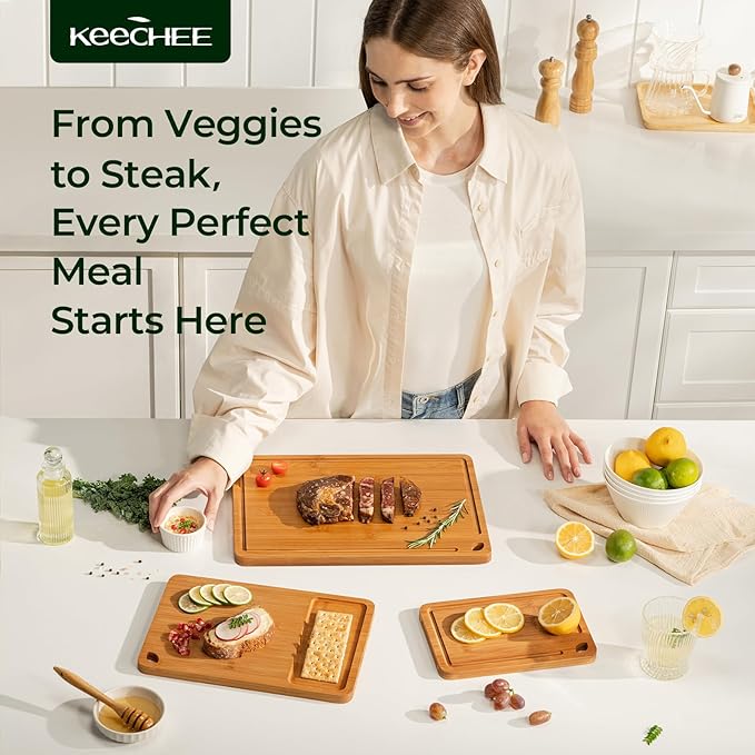 Bamboo Cutting Board with Juice Groove & Handles | Durable Kitchen Chopping & Charcuterie Board