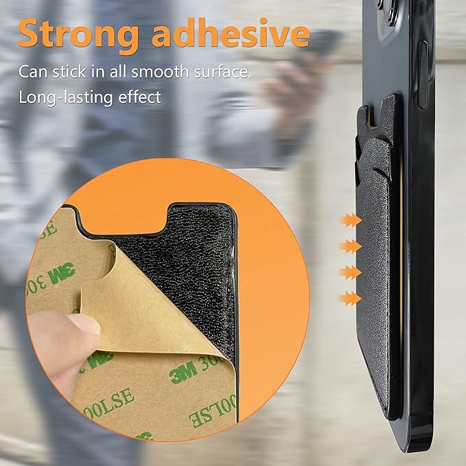 Leather Stick-On Phone Wallet – 2-Pack Black Card Holder for iPhone & Samsung