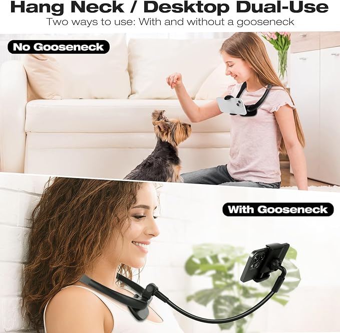 Hands-Free Neck Phone Holder – Flexible Gooseneck Stand for 4.7"-6.7" Smartphones