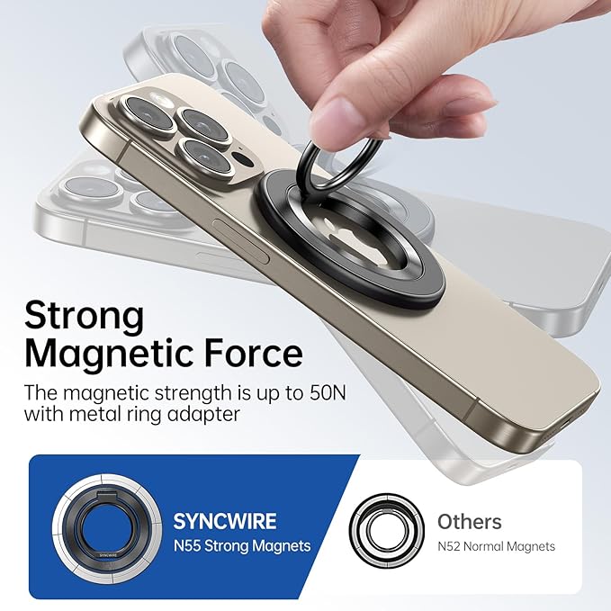 SYNCWIRE Magnetic Phone Ring Holder – 360° Rotating MagSafe Grip Stand