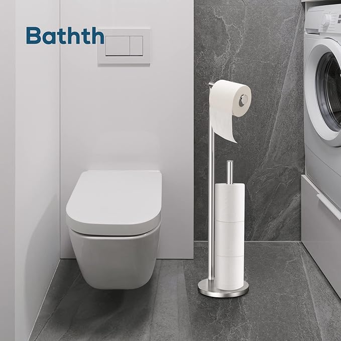 Bathth Freestanding Toilet Paper Holder Stand – Brushed Nickel Toilet Paper Storage Organizer