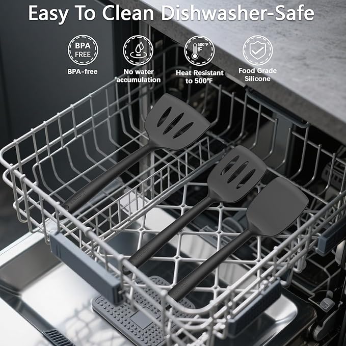 Coukre 14-Pc Silicone Kitchen Utensil Set with Holder – Heat-Resistant, Pure Black