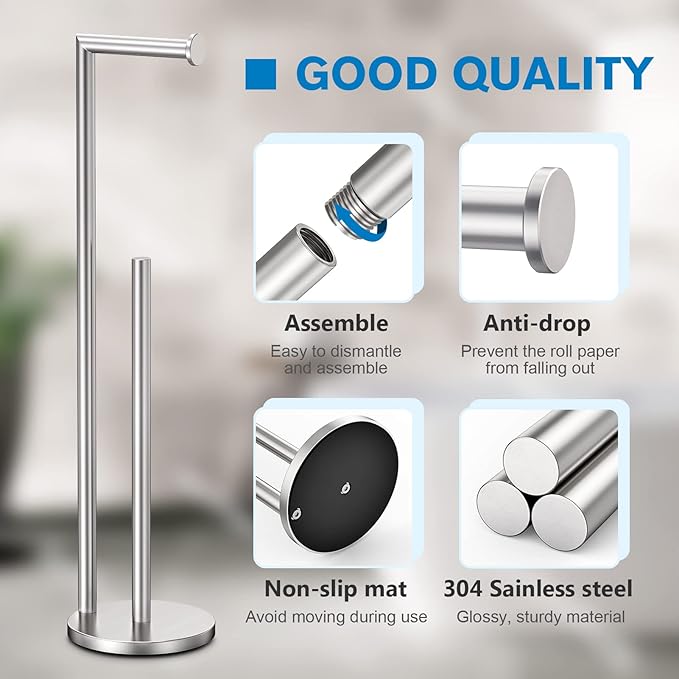 Bathth Freestanding Toilet Paper Holder Stand – Brushed Nickel Toilet Paper Storage Organizer