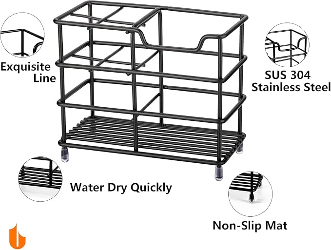 Urbanstrive 304 Stainless Steel Toothbrush & Toothpaste Holder Stand – Black Small Bathroom Organizer