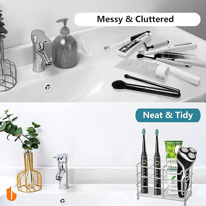 Urbanstrive 304 Stainless Steel Toothbrush & Toothpaste Holder Stand – Black Small Bathroom Organizer