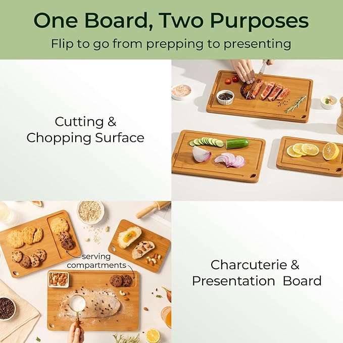 Bamboo Cutting Board with Juice Groove & Handles | Durable Kitchen Chopping & Charcuterie Board