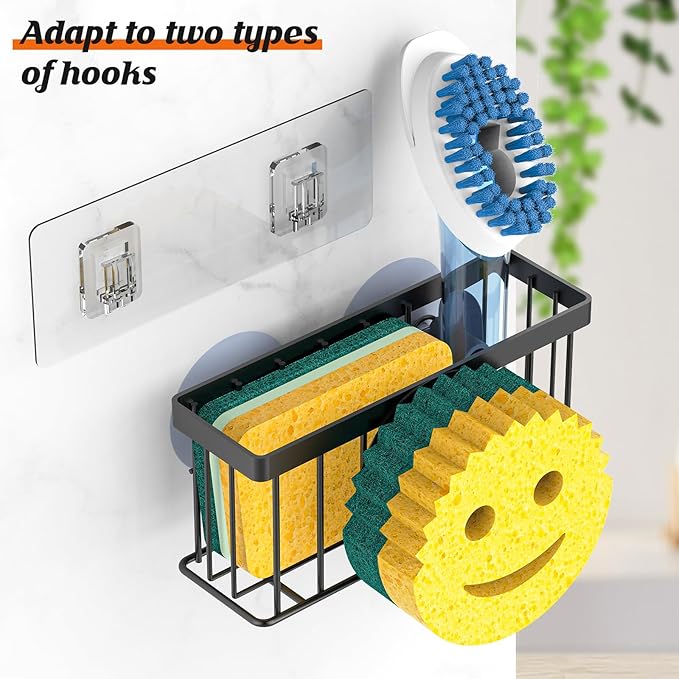Smiley Face Sink Caddy – Black Sponge Holder with Suction Cups & Adhesive Mount