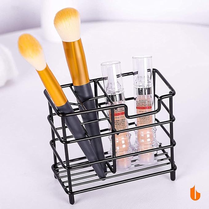 Urbanstrive 304 Stainless Steel Toothbrush & Toothpaste Holder Stand – Black Small Bathroom Organizer