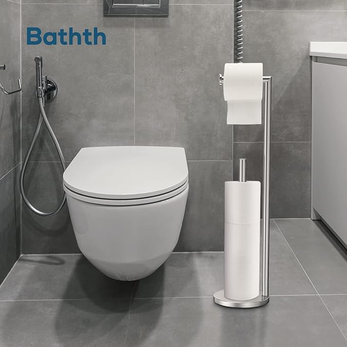 Bathth Freestanding Toilet Paper Holder Stand – Brushed Nickel Toilet Paper Storage Organizer