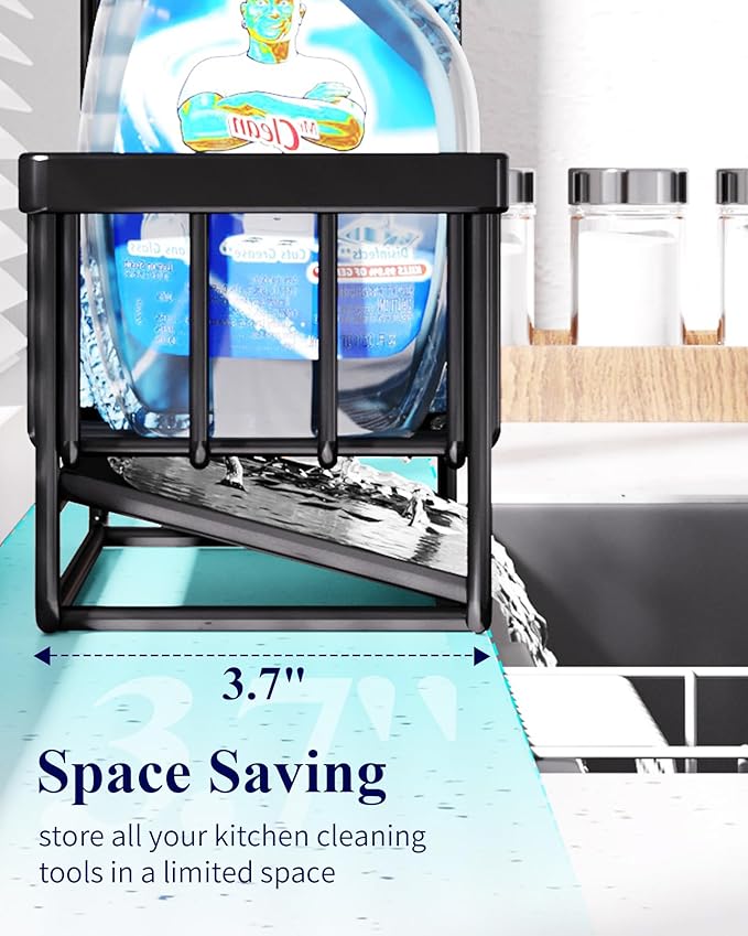 Kitsure Stainless Steel Kitchen Sink Sponge Holder Caddy with Brush Holder, Rustproof Black