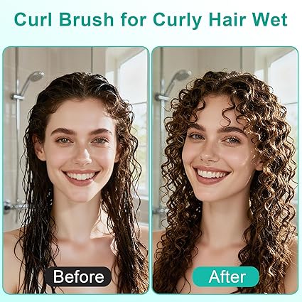 Curly Hair Brush with Soft Boar Bristles – Wide-Tooth Curl Defining & Detangling Brush (Green)