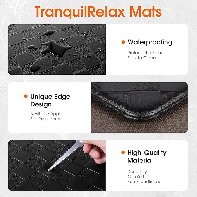 2PCS Cushioned Anti-Fatigue Kitchen Mats – Non-Slip Waterproof Floor Rugs (Black)