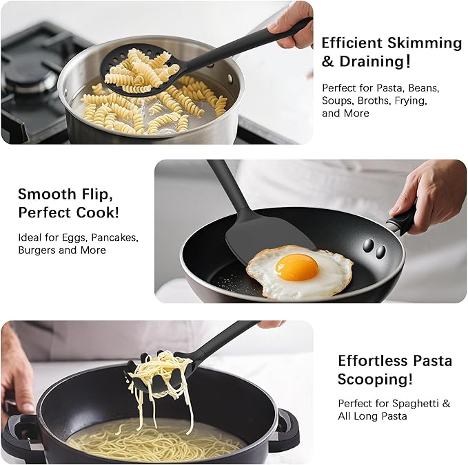 Coukre 14-Pc Silicone Kitchen Utensil Set with Holder – Heat-Resistant, Pure Black